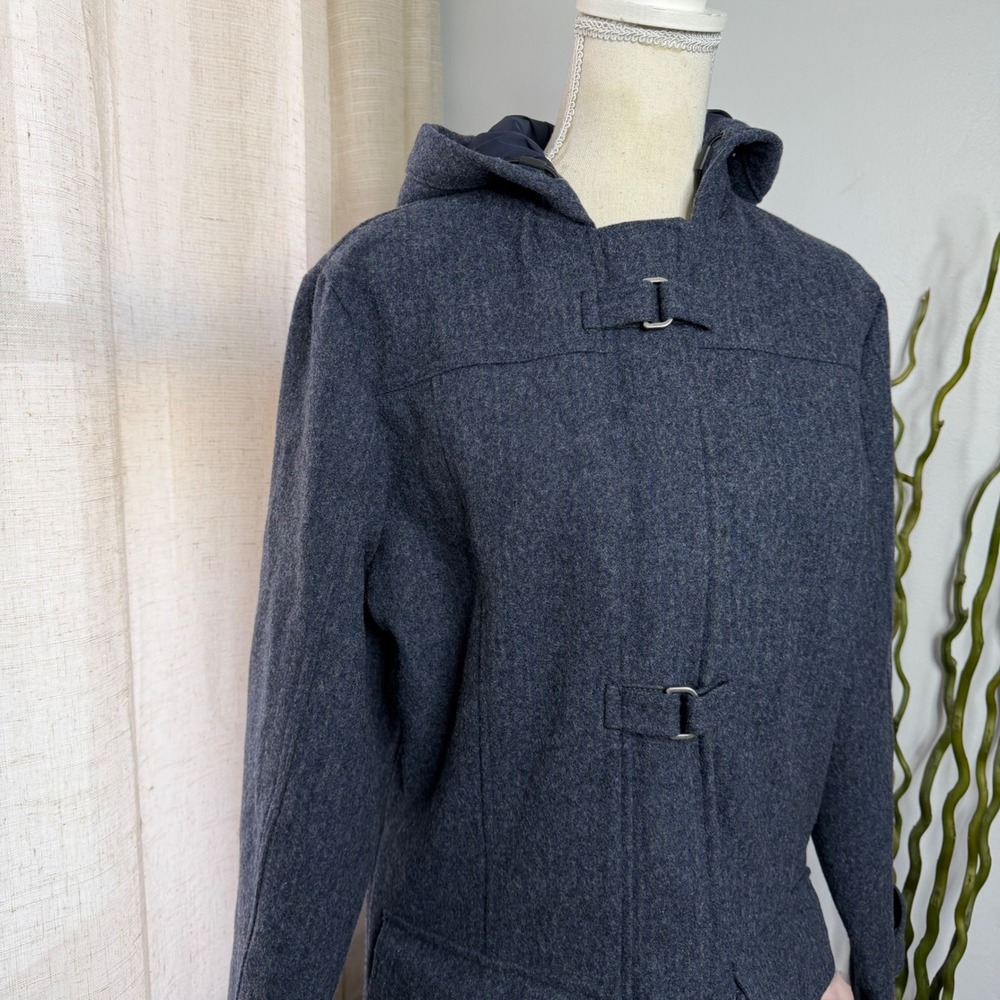 Woolrich Hooded Parka Jacket Coat Wool Blend Navy Blue Toggle Zip Women's SMALL - Picture 4 of 16
